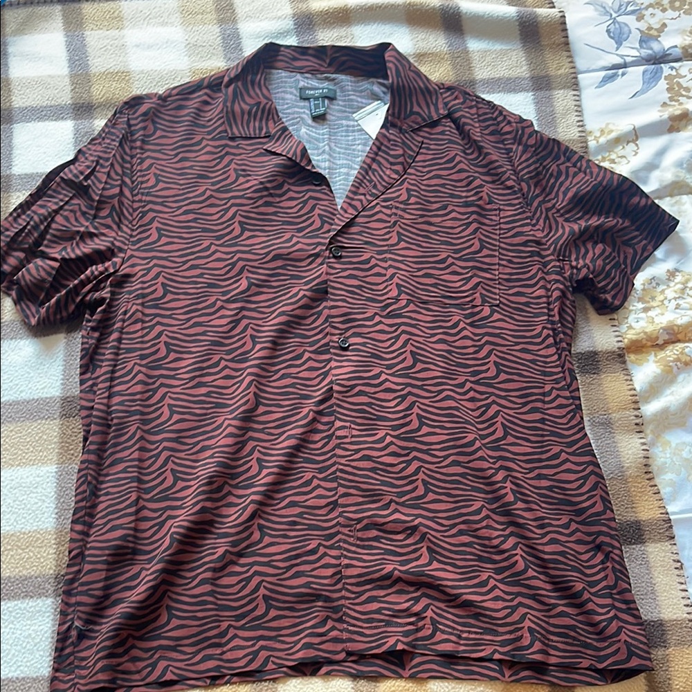 Forever 21 Red and Black Dress Shirt with Bold Print
